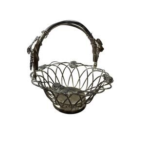Godinger Vintage Silver Plated Wire Basket Grape Leaf Decorative Display Bowl Sm